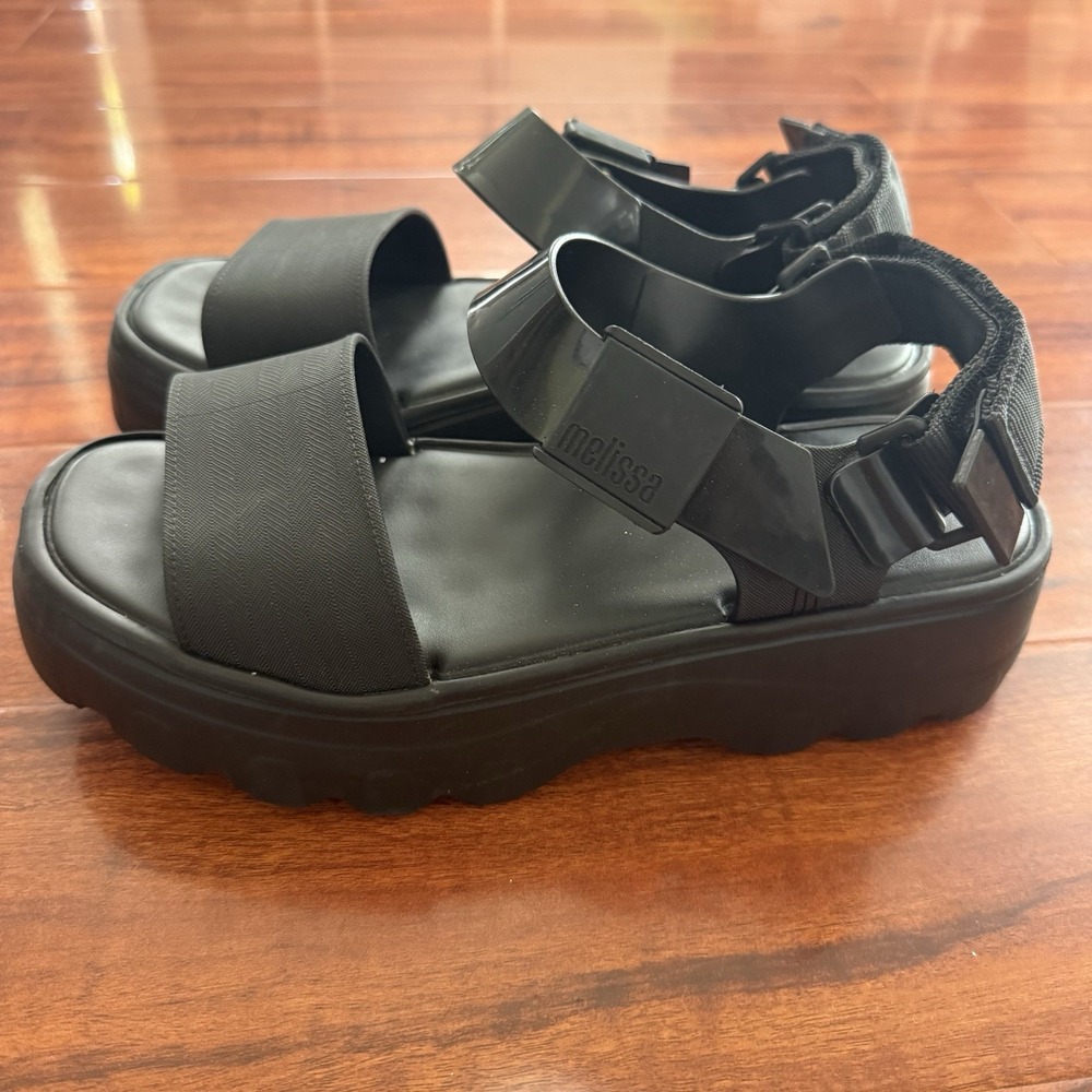 Melissa Black Kick Off Platform Chunky Sandals Size 9 New Without Box $125